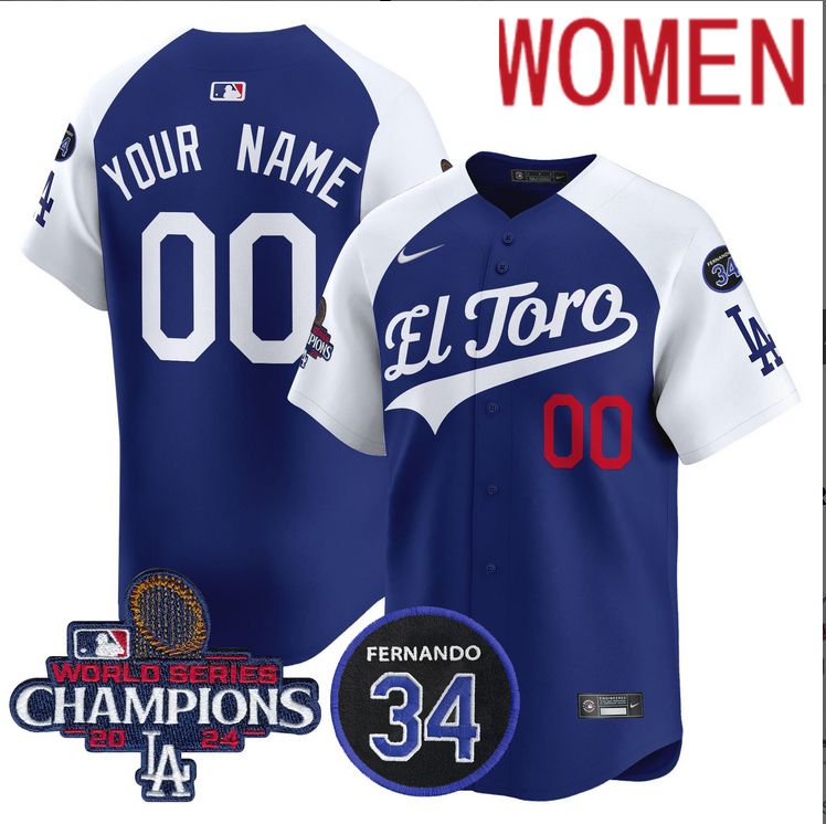Women MLB Los Angeles Dodgers Custom blue 2024 World Series Champions Patch Cooperstown Jersey ->youth mlb jersey->Youth Jersey
